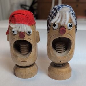 Vintage His N Her Nut Crackers Hand Carved Wooden Folk Art Figurines